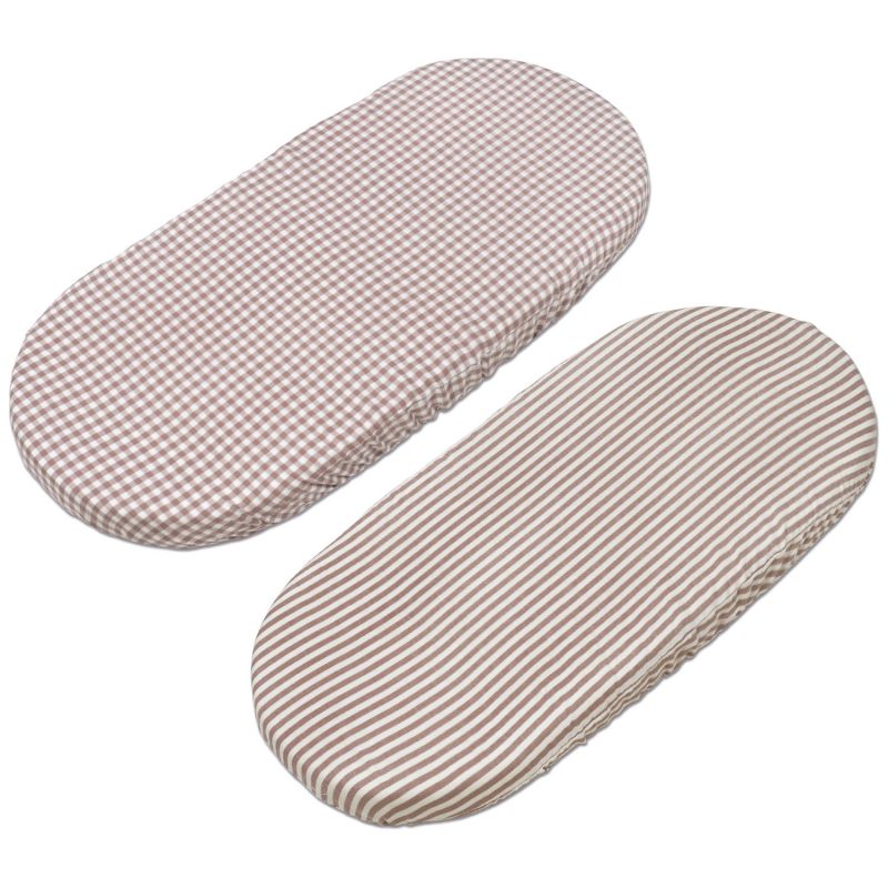 Lot de 2 draps housses pour nacelle Praliné Vichy Rayures Moka Walking Mum Produit 1